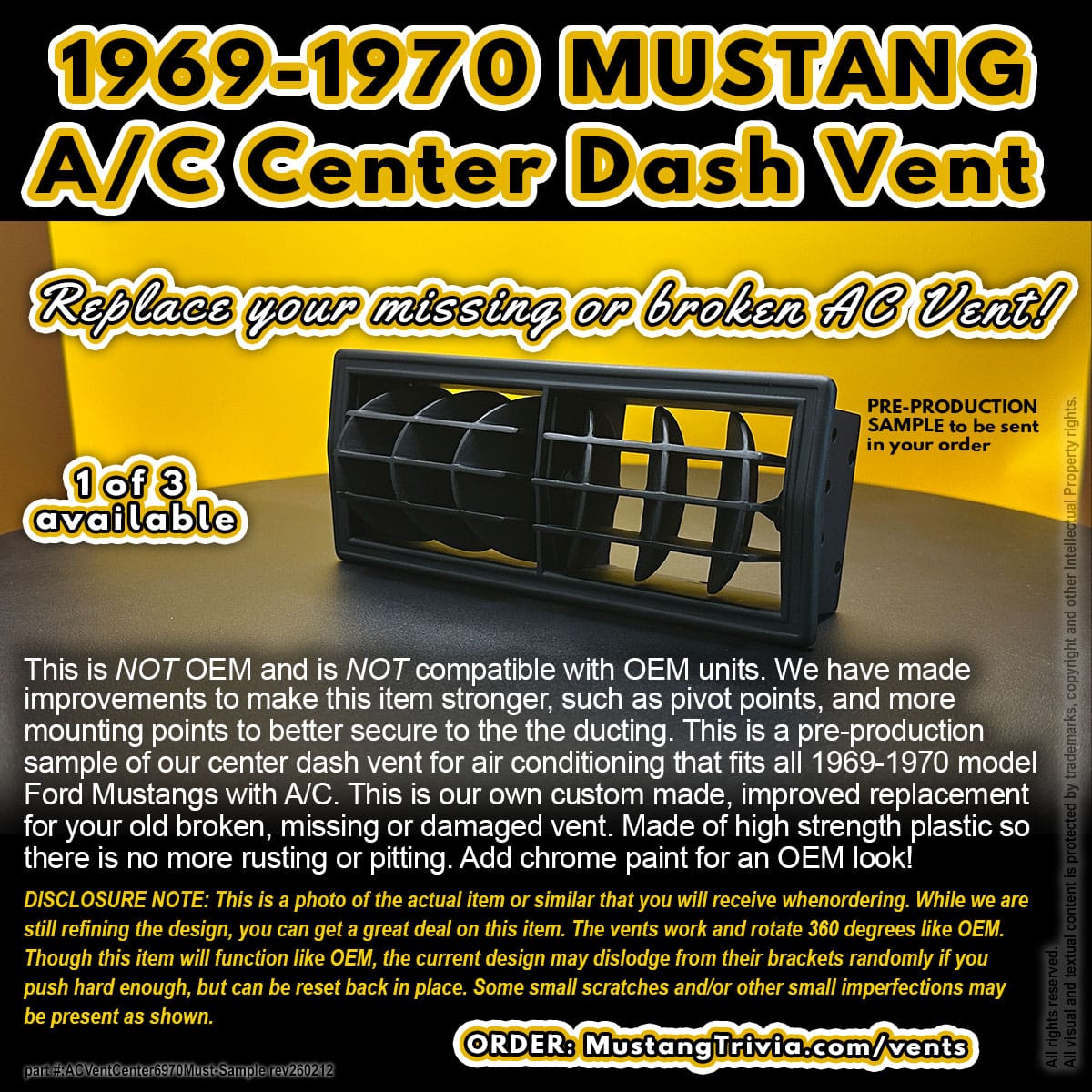 1969-1970 MUSTANG A/C Center Dash Vent