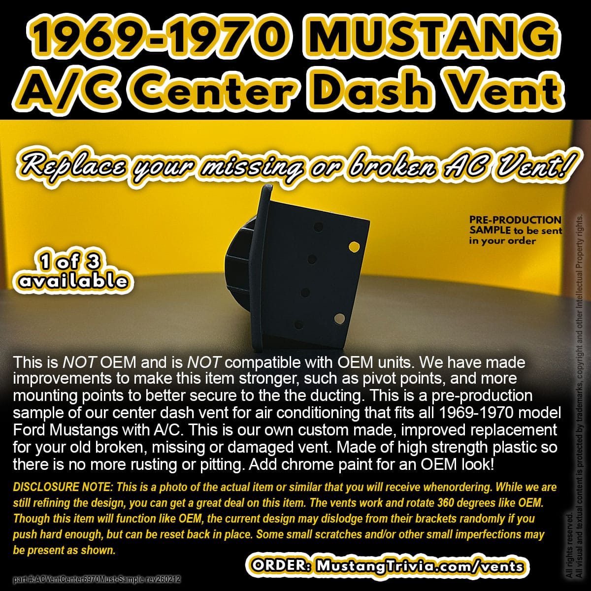 1969-1970 MUSTANG A/C Center Dash Vent