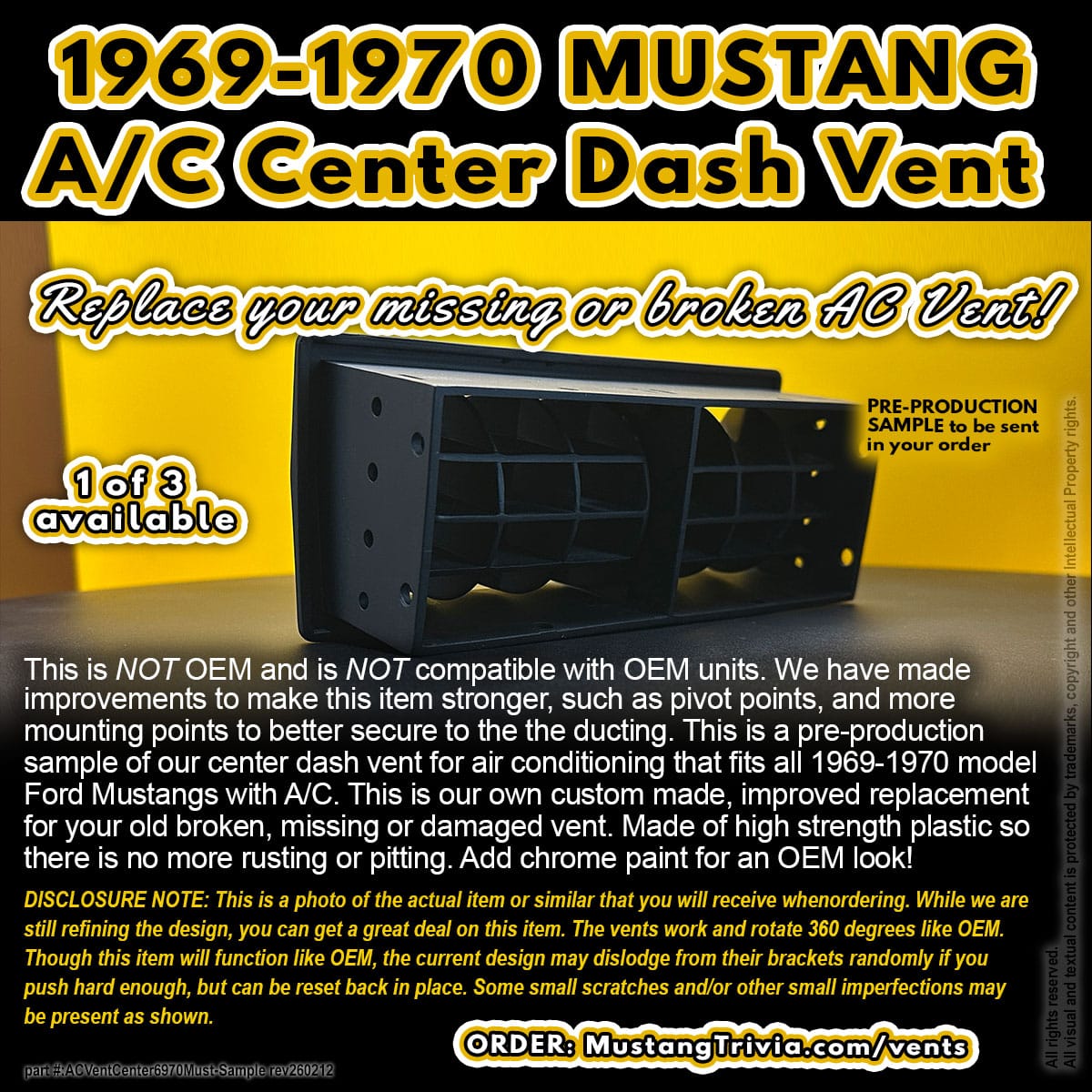 1969-1970 MUSTANG A/C Center Dash Vent - Image 6