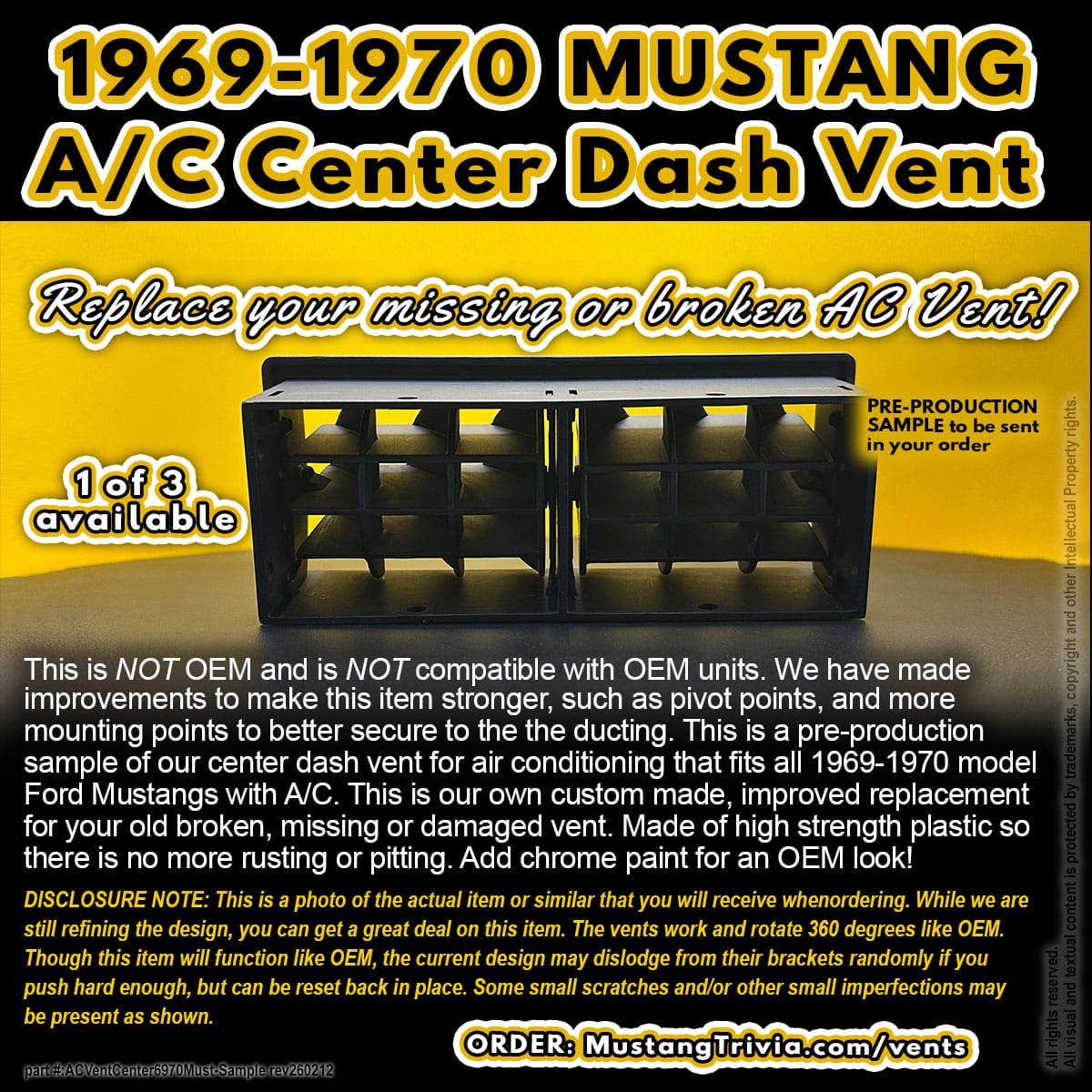 1969-1970 MUSTANG A/C Center Dash Vent - Image 5