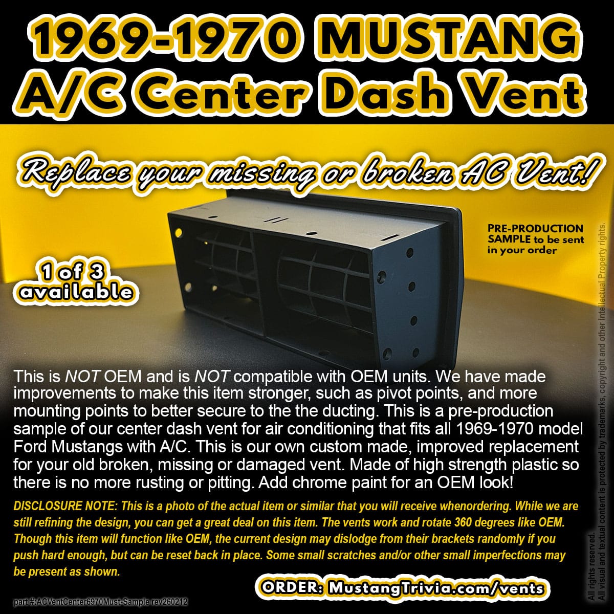 1969-1970 MUSTANG A/C Center Dash Vent - Image 4