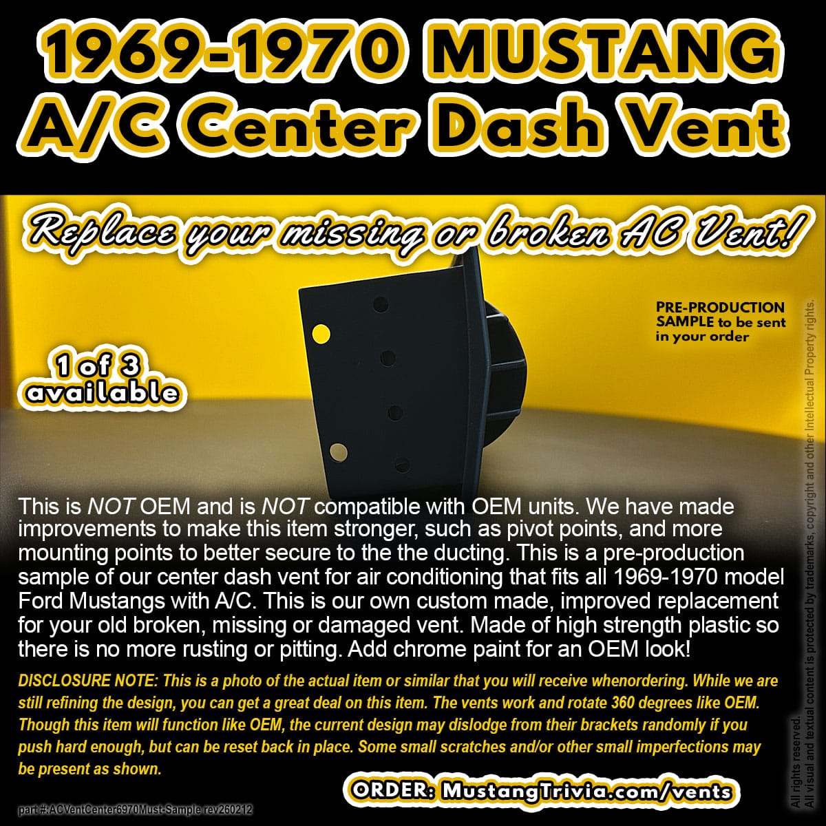 1969-1970 MUSTANG A/C Center Dash Vent